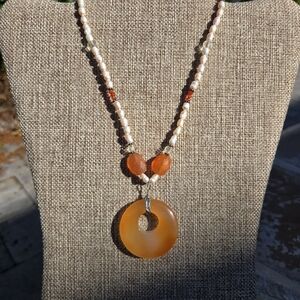 SOLD ELSEWHERE- Pearls And Agate Pendant Necklace